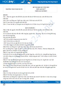 Bộ 5 đề thi HK2 môn Lịch Sử 7 năm 2021 có đáp án Trường THCS Nghi Xuân