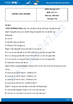 Bộ 5 đề thi HK2 môn Vật Lý 7 năm 2021 có đáp án Trường THCS Tân Bình