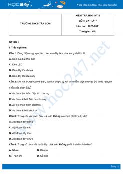 Bộ 5 đề thi HK2 môn Vật Lý 7 năm 2021 có đáp án Trường THCS Tân Sơn