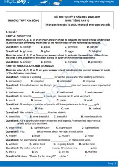 Bộ 5 đề thi HK2 môn Tiếng Anh 10 có đáp án năm 2021 Trường THPT Kim Đồng