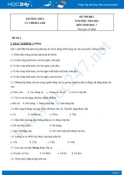 Bộ 5 Đề thi HK2 môn Sinh Học 7 năm 2021 Trường THCS Cù Chính Lan có đáp án