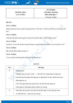 Bộ 5 Đề thi HK2 môn Sinh Học 7 năm 2021 Trường THCS Cát Tường có đáp án