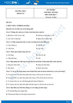 Bộ 5 Đề thi HK2 môn Sinh Học 7 năm 2021 Trường THCS Minh Tân có đáp án