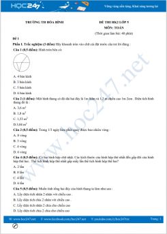 Bộ 5 đề thi HK2 môn Toán lớp 5 có đáp án trường TH Hòa Bình