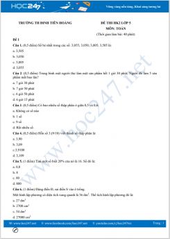 Bộ 5 đề thi HK2 môn Toán lớp 5 có đáp án trường TH Đinh Tiên Hoàng