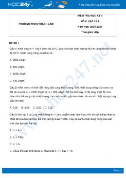 Bộ 5 đề thi HK2 môn Vật Lý 8 năm 2021 có đáp án Trường THCS Thạch Lam