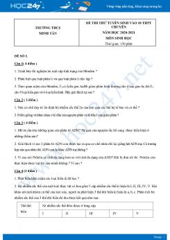 Bộ 5 đề thi vào lớp 10 chuyên Sinh năm 2021 trường THCS Minh Tân