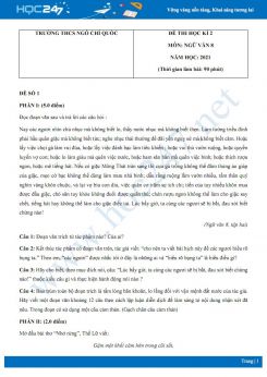 Bộ 5 đề thi HK2 môn Ngữ văn 8 năm 2021 Trường THCS Ngô Chí Quốc