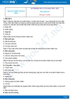 Bộ 5 đề thi HK2 môn GDCD 10 có đáp án năm 2021 Trường THPT Nguyễn Trãi