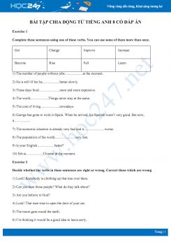 Bài tập chia động từ Tiếng Anh 8 có đáp án