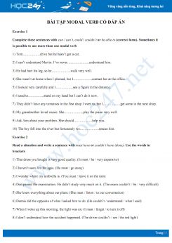 Bài tập Modal verb có đáp án