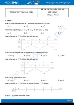 Bộ 4 đề thi thử THPT QG năm 2021 môn Toán - Trường THPT Phan Bội Châu