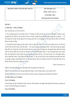 Bộ 5 đề thi HK2 môn Ngữ văn 11 năm 2021 Trường THPT Nguyễn Hữu Huân