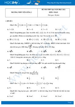 Bộ 4 đề thi thử THPT QG năm 2021 môn Toán - Trường THPT Yên Dũng 3