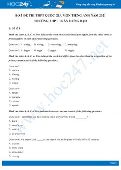 Bộ 5 đề thi thử THPT QG năm 2021 môn Tiếng Anh Trường THPT Trần Hưng Đạo