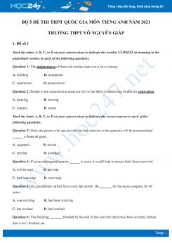 Bộ 5 đề thi thử THPT QG năm 2021 môn Tiếng Anh Trường THPT Võ Nguyên Giáp