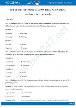 Bộ 5 đề thi thử THPT QG năm 2021 môn Tiếng Anh Trường THPT Trấn Biên