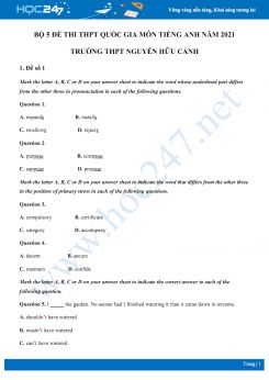 Bộ 5 đề thi thử THPT QG năm 2021 môn Tiếng Anh Trường THPT Nguyễn Hữu Cảnh