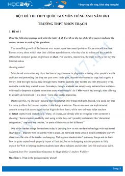 Bộ 5 đề thi thử THPT QG năm 2021 môn Tiếng Anh Trường THPT Nhơn Trạch