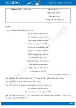 Bộ 5 đề thi HK2 môn Ngữ văn 11 năm 2021 Trường THPT Lê Văn Việt