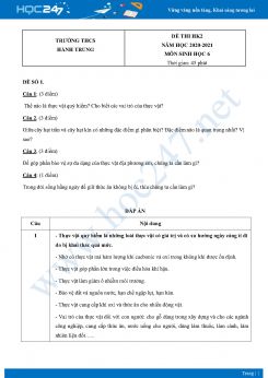 Bộ 5 Đề thi HK2 môn Sinh Học 6 năm 2021 Trường THCS Hành Trung có đáp án