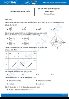 Bộ 4 đề thi thử THPT QG năm 2021 môn Toán - Trường THPT Thanh Thủy