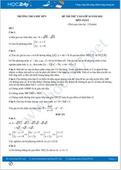 Bộ 4 đề thi thử vào lớp 10 môn Toán năm 2021 có đáp án Trường THCS Phú Hữu