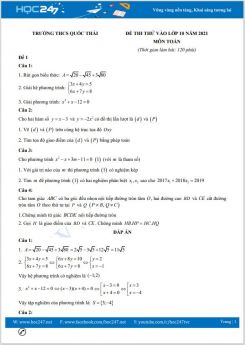Bộ 4 đề thi thử vào lớp 10 môn Toán năm 2021 có đáp án Trường THCS Quốc Thái