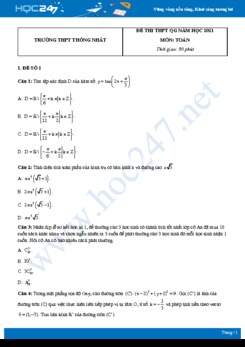 Bộ 4 đề thi thử THPT QG năm 2021 môn Toán - Trường THPT Thống Nhất