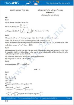 Bộ 4 đề thi thử vào lớp 10 môn Toán năm 2021 có đáp án Trường THCS Vĩnh Hậu