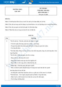 Bộ 5 Đề thi HK2 môn Sinh Học 7 năm 2021 Trường THCS Lộc Sơn có đáp án