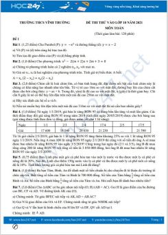 Bộ 4 đề thi thử vào lớp 10 môn Toán năm 2021 có đáp án Trường THCS Vĩnh Trường