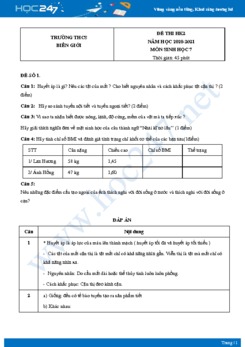 Bộ 5 Đề thi HK2 môn Sinh Học 7 năm 2021 Trường THCS Biên Giới có đáp án