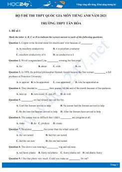 Bộ 5 đề thi thử THPT QG năm 2021 môn Tiếng Anh Trường THPT Tân Hòa