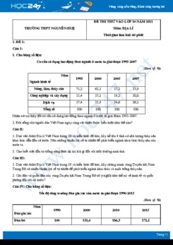 Bộ 5 đề thi thử tuyển sinh vào lớp 10 môn Địa lí năm 2021 - Trường THCS Trường Chinh có đáp án