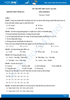 Bộ 5 đề thi thử tốt nghiệp THPT QG năm 2021 môn Sinh học - Trường THPT Vĩnh Lộc có đáp án