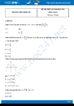 Bộ 4 đề thi thử THPT QG năm 2021 môn Toán - Trường THPT Bình Sơn