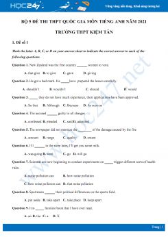Bộ 5 đề thi thử THPT QG năm 2021 môn Tiếng Anh Trường THPT Kiệm Tân