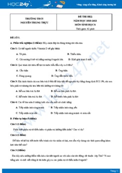 Bộ 5 Đề thi HK2 môn Sinh Học 8 năm 2021 Trường THCS Nguyễn Trung Trực có đáp án
