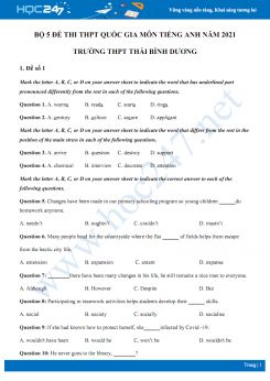 Bộ 5 đề thi thử THPT QG năm 2021 môn Tiếng Anh Trường THPT Thái Bình Dương