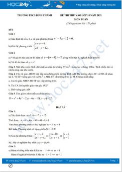 Bộ 4 đề thi thử vào lớp 10 môn Toán có đáp án Trường THCS Bình Chánh