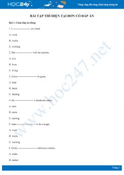 Bài tập thì hiện tại đơn có đáp án