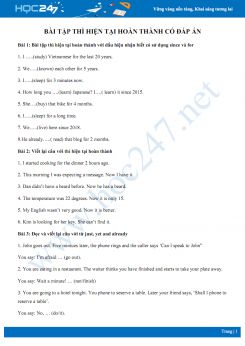 Bài tập thì hiện tại hoàn thành có đáp án