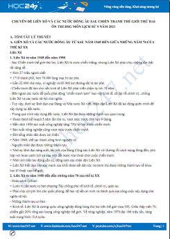 Chuyên đề Liên Xô và các nước Đông Âu sau chiến tranh thế giới thứ hai ôn thi HSG môn Lịch Sử 9 năm 2021