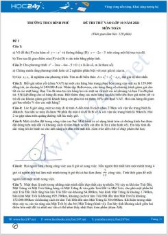 Bộ 4 đề thi thử vào lớp 10 môn Toán có đáp án Trường THCS Bình Phú