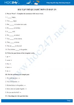 Bài tập thì quá khứ đơn có đáp án