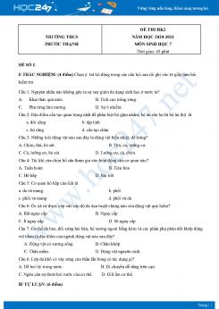 Bộ 5 Đề thi HK2 môn Sinh Học 7 năm 2021 Trường THCS Phước Thạnh có đáp án