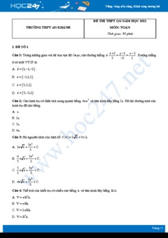Bộ 4 đề thi thử THPT QG năm 2021 môn Toán - Trường THPT An Khánh