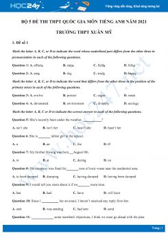 Bộ 5 đề thi thử THPT QG năm 2021 môn Tiếng Anh Trường THPT Xuân Mỹ