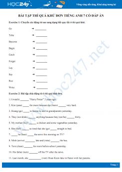 Bài tập tự luận thì quá khứ đơn Tiếng Anh 7 có đáp án
